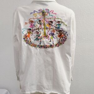 Bob Mackie Vintage White Button Embroidered Mayday Children Colorful Celebration